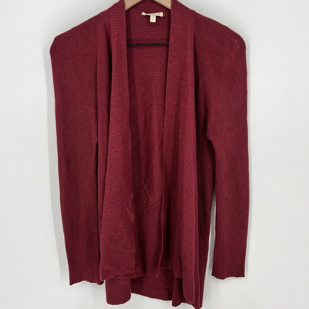 Eileen Fisher Open Waterfall Linen Blend Red Cardigan Petite Medium